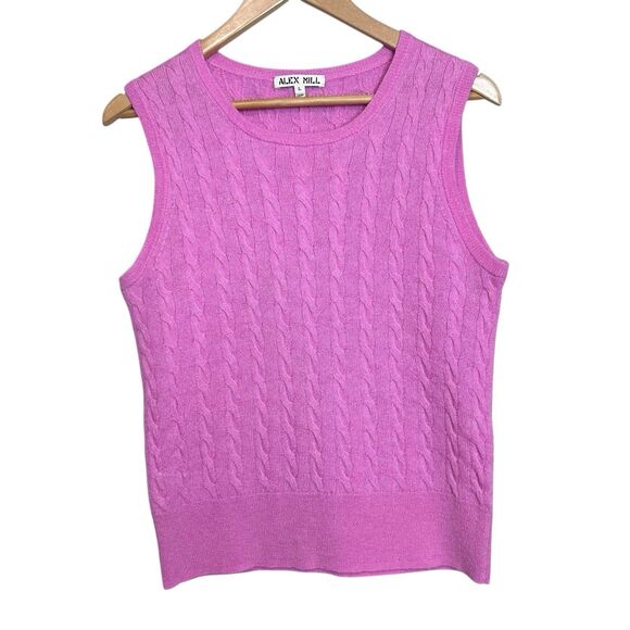 Alex Mill Sweater Vest Womens Size Large Pink Cable Knit Alpaca Wool Preppy - Picture 1 of 8